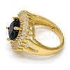 Oro Laminado Multi Stone Ring, Gold Filled Style Flower Design, with Black and White Cubic Zirconia, Polished, Golden Finish, 01.205.0010.3.08 (Size 8)