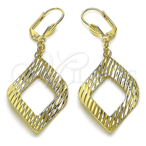 Oro Laminado Long Earring, Gold Filled Style Diamond Cutting Finish, Golden Finish, 02.63.2763