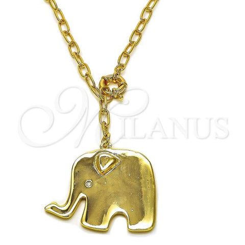 Oro Laminado Pendant Necklace, Gold Filled Style Elephant Design, Polished, Golden Finish, 04.63.1433.20