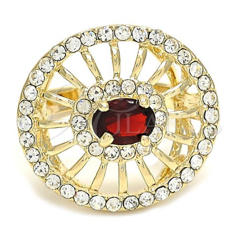 Oro Laminado Multi Stone Ring, Gold Filled Style with Garnet Cubic Zirconia and White Crystal, Polished, Golden Finish, 01.91.0059.08 (Size 8)