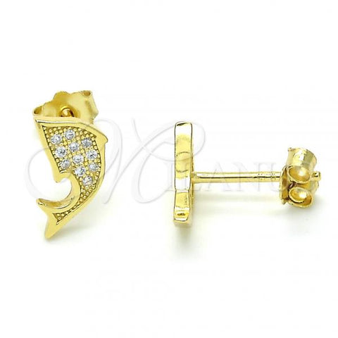 Sterling Silver Stud Earring, with White Micro Pave, Polished, Golden Finish, 02.174.0075