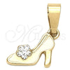 Oro Laminado Fancy Pendant, Gold Filled Style Shoes Design, with White Crystal, White Enamel Finish, Golden Finish, 05.163.0057