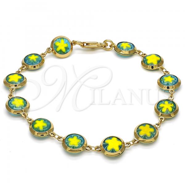 Oro Laminado Fancy Bracelet, Gold Filled Style Flower Design, Polished, Golden Finish, 03.169.0003.08