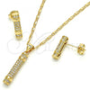 Oro Laminado Earring and Pendant Adult Set, Gold Filled Style with White Crystal, Polished, Golden Finish, 10.156.0152