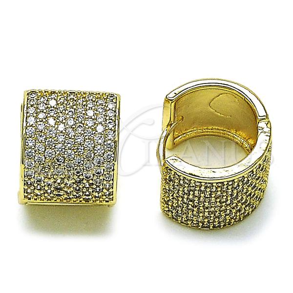 Oro Laminado Huggie Hoop, Gold Filled Style with White Cubic Zirconia, Polished, Golden Finish, 02.283.0144.16