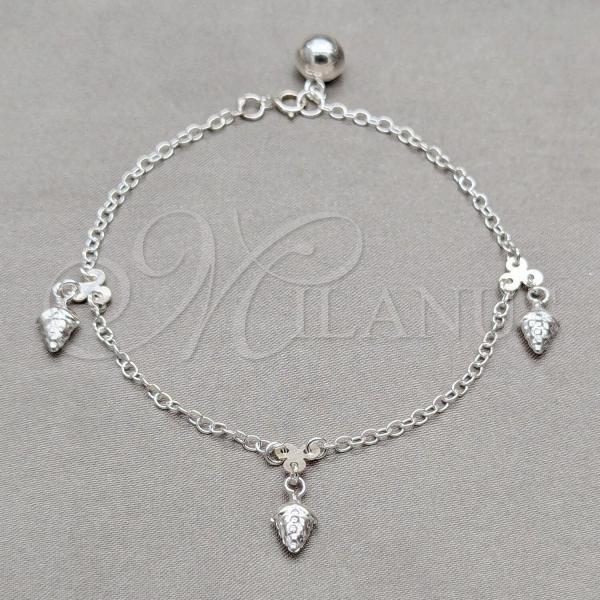 Sterling Silver Fancy Bracelet, Grape and Heart Design, Polished, Silver Finish, 03.409.0096.08