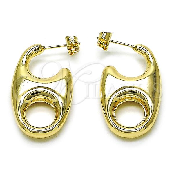 Oro Laminado Stud Earring, Gold Filled Style Chunky and Hollow Design, Polished, Golden Finish, 02.195.0318