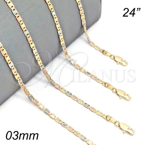 Oro Laminado Basic Necklace, Gold Filled Style Polished, Tricolor, 04.65.0204.24