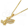 Oro Laminado Pendant Necklace, Gold Filled Style with White Micro Pave, Polished, Golden Finish, 04.156.0038.20