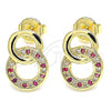 Oro Laminado Stud Earring, Gold Filled Style with Ruby and White Micro Pave, Polished, Golden Finish, 02.233.0020.2