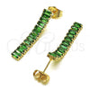 Oro Laminado Long Earring, Gold Filled Style Baguette Design, with Green Cubic Zirconia, Polished, Golden Finish, 02.403.0001.5