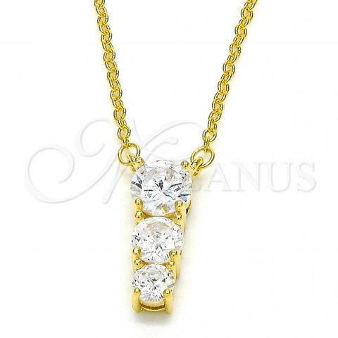 Sterling Silver Pendant Necklace, with White Cubic Zirconia, Polished, Golden Finish, 04.336.0058.2.16