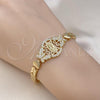 Oro Laminado Fancy Bracelet, Gold Filled Style Guadalupe and Butterfly Design, with White Cubic Zirconia, Polished, Golden Finish, 03.283.0396.07