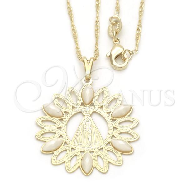 Oro Laminado Pendant Necklace, Gold Filled Style Caridad del Cobre Design, with Ivory Pearl, Polished, Golden Finish, 04.09.0055.18