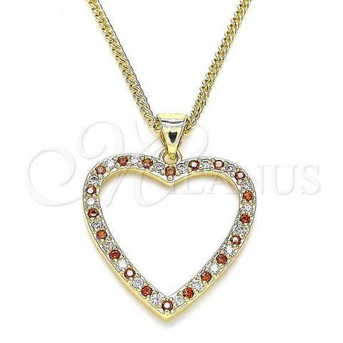 Oro Laminado Pendant Necklace, Gold Filled Style Heart Design, with Garnet and White Micro Pave, Polished, Golden Finish, 04.156.0380.1.20