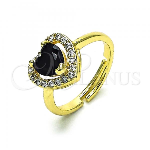 Oro Laminado Multi Stone Ring, Gold Filled Style Heart Design, with Black Cubic Zirconia and White Micro Pave, Polished, Golden Finish, 01.284.0085.3