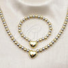 Oro Laminado Necklace and Bracelet, Gold Filled Style Heart and Ball Design, Polished, Two Tone, 06.341.0008