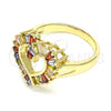 Oro Laminado Multi Stone Ring, Gold Filled Style Heart Design, with Multicolor Cubic Zirconia, Polished, Golden Finish, 01.283.0017.1.07