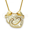 Oro Laminado Fancy Pendant, Gold Filled Style Heart Design, with White Cubic Zirconia, Polished, Golden Finish, 05.179.0057