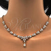 Oro Laminado Necklace and Earring, Gold Filled Style Teardrop and Leaf Design, with White Cubic Zirconia, Polished, Golden Finish, 06.221.0002