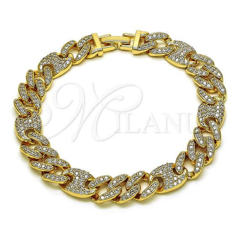Oro Laminado Fancy Bracelet, Gold Filled Style Puff Mariner Design, with White Micro Pave, Polished, Golden Finish, 03.283.0322.08