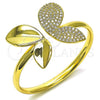 Oro Laminado Individual Bangle, Gold Filled Style Leaf Design, with White Cubic Zirconia, Polished, Golden Finish, 07.341.0063