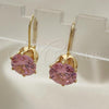 Oro Laminado Leverback Earring, Gold Filled Style with Pink Cubic Zirconia, Polished, Golden Finish, 5.128.069