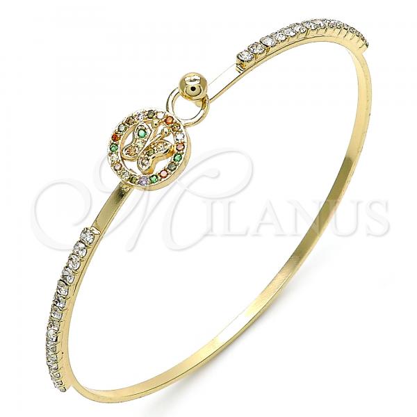 Oro Laminado Individual Bangle, Gold Filled Style Butterfly Design, with Multicolor Micro Pave and White Crystal, Polished, Golden Finish, 07.193.0023.1.04 (02 MM Thickness, Size 4 - 2.25 Diameter)