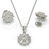 Sterling Silver Earring and Pendant Adult Set, Flower Design, with White Cubic Zirconia, Polished, Rhodium Finish, 10.286.0007