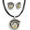 Oro Laminado Necklace and Earring, Gold Filled Style Spiral and Leaf Design, with White Crystal, Polished, Two Tone, 06.59.0110