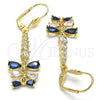Oro Laminado Long Earring, Gold Filled Style Teardrop Design, with Sapphire Blue and White Cubic Zirconia, Polished, Golden Finish, 02.210.0208.2