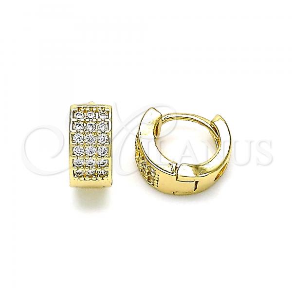 Oro Laminado Huggie Hoop, Gold Filled Style with White Micro Pave, Polished, Golden Finish, 02.210.0568.10