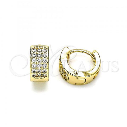 Oro Laminado Huggie Hoop, Gold Filled Style with White Micro Pave, Polished, Golden Finish, 02.210.0568.10