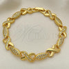 Oro Laminado Fancy Bracelet, Gold Filled Style Infinite Design, with White Micro Pave, Polished, Golden Finish, 03.346.0020.07