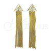 Oro Laminado Long Earring, Gold Filled Style Baguette Design, with White Cubic Zirconia, Polished, Golden Finish, 02.268.0119