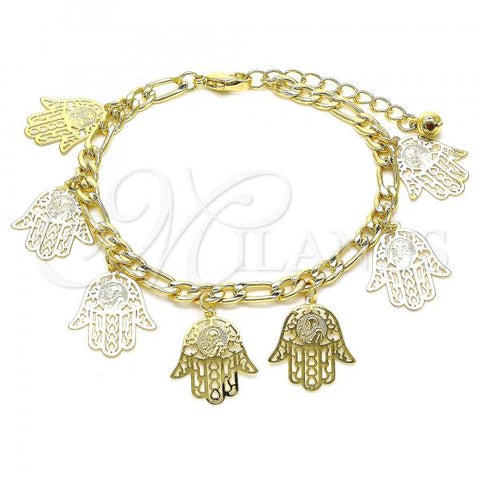 Oro Laminado Charm Bracelet, Gold Filled Style Hand of God Design, Polished, Golden Finish, 03.331.0137.08