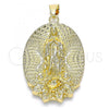 Oro Laminado Religious Pendant, Gold Filled Style Guadalupe and Flower Design, Diamond Cutting Finish, Golden Finish, 05.213.0108