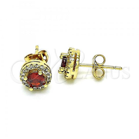 Oro Laminado Stud Earring, Gold Filled Style with Garnet Cubic Zirconia and White Micro Pave, Polished, Golden Finish, 02.342.0105.1