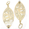 Oro Laminado Dangle Earring, Gold Filled Style Leaf and Dragon-Fly Design, with White Crystal, Diamond Cutting Finish, Golden Finish, 68.003