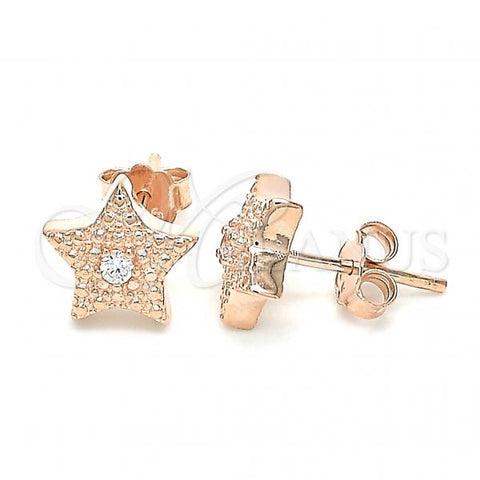 Sterling Silver Stud Earring, Star Design, with White Cubic Zirconia, Polished, Rose Gold Finish, 02.369.0037.1