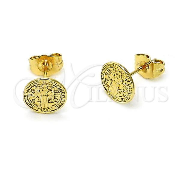 Oro Laminado Stud Earring, Gold Filled Style San Benito Design, Polished, Golden Finish, 02.60.0170