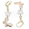 Oro Laminado Long Earring, Gold Filled Style Butterfly Design, with White Crystal, Polished, Tricolor, 02.351.0113