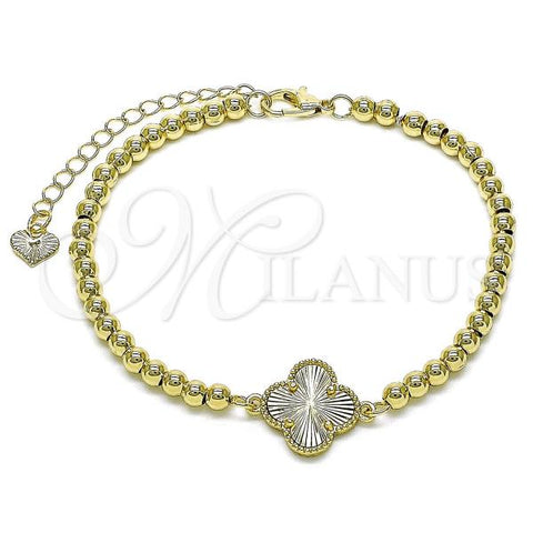 Oro Laminado Fancy Bracelet, Gold Filled Style Four-leaf Clover and Ball Design, Polished, Golden Finish, 03.414.0003.07