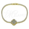 Oro Laminado Fancy Bracelet, Gold Filled Style Four-leaf Clover and Cluster Design, with White Cubic Zirconia, Polished, Golden Finish, 03.284.0052.07