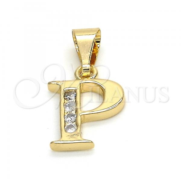 Oro Laminado Fancy Pendant, Gold Filled Style Initials Design, with White Cubic Zirconia, Polished, Golden Finish, 05.26.0028