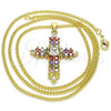 Oro Laminado Pendant Necklace, Gold Filled Style Cross Design, with Multicolor Cubic Zirconia, Polished, Golden Finish, 04.284.0012.3.20