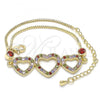 Oro Laminado Fancy Bracelet, Gold Filled Style Heart Design, with Multicolor Cubic Zirconia, Polished, Golden Finish, 03.221.0058.1.08