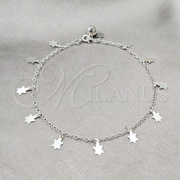 Sterling Silver Fancy Anklet, Turtle Design, Polished, Silver Finish, 03.409.0075.10