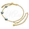 Oro Laminado Fancy Bracelet, Gold Filled Style Evil Eye and Rolo Design, Blue Enamel Finish, Golden Finish, 03.60.0144.08