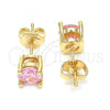 Oro Laminado Stud Earring, Gold Filled Style with Pink Cubic Zirconia, Polished, Golden Finish, 02.284.0010.6